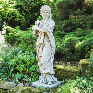 Tall Stone Cast Lady Statue with Harp