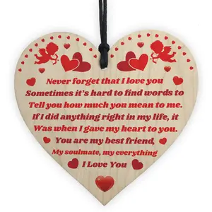 Red Ocean My Soulmate I Love You Wooden Heart Anniversary Gifts For Him Her, Valentines Day Gift For Boyfriend