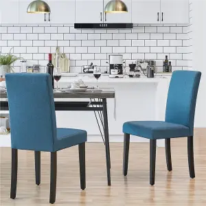 Yaheetech 4pcs Blue Fabric Upholstered Dining Chairs with Solid Wood Legs