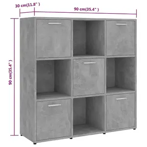 Berkfield Book Cabinet Concrete Grey 90x30x90 cm Engineered Wood