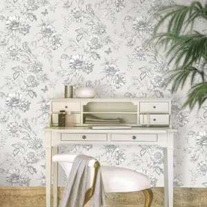 GoodHome Stanmer Beige Mica effect Floral Textured Wallpaper