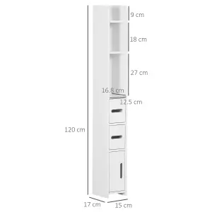 kleankin Freestanding Bathroom Cabinet w/ Open Shelves 3 Cupboards, White