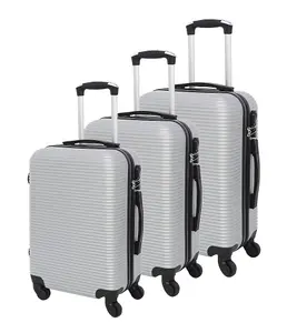 LUGGIT 3 Pcs Travel Lightweight Trolley Luggage Suitcase Set of 3 Sizes, ABS Shell - Parallel Line Dark Blue