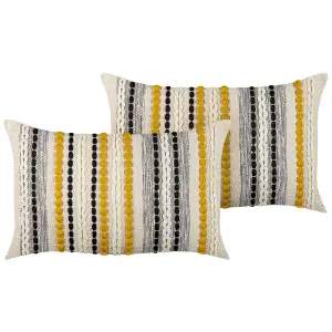 Set of 2 Cushions ARDISIA Boucle 40 x 60 cm Striped Light Beige