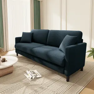 Neche 2 Seater Couch, Teddy Velvet Loveseat Sofa with Extra Deep Seats - Blue Grey