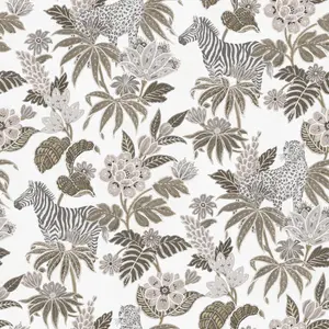 Galerie Into The Wild Metallic Beige Floral Leopard and Zebras Wallpaper Roll