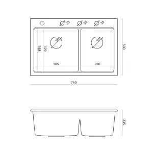 Quadron Marc 120 Kitchen Double-bowl Workstation Sink, Black GraniteQ material