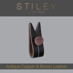 Brown Leather Handle With Stud Fixing - Antique Copper