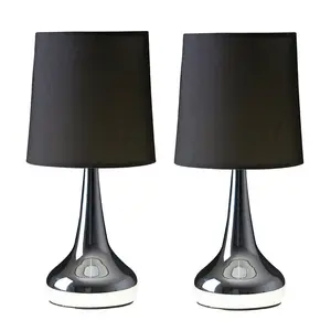 Chasse Metal Table Lamp (Set of 2) Chrome Base / Black Shade / Included