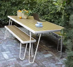 Paulette Table and Bench Set in White