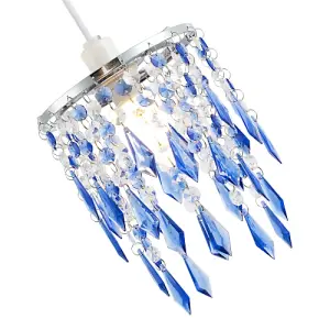 Modern Waterfall Design Pendant Shade with Clear/Blue Acrylic Drops and Beads