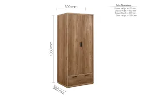 Birlea Stockwell 2 Door 1 Drawer Wardrobe Rustic Oak