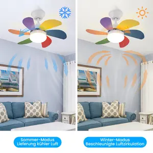 Alisha-Ann 75cm Ceiling Fan with Light Kit White with Multicolour Blades