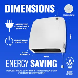 2000w Bathroom Kitchen Fan Heater - Electric Down Flow Downflow Wall Mounted 2kw Over Heat Protection Energy Saving Indoor Winter