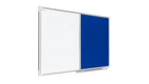 ALLboards Combination Board 2 in 1 Whiteboard & Blue Felt Board with Aluminium Frame 90x60cm, Pin Board Magnetic Board