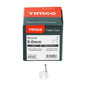 Timco - Round Cable Clips - White (Size To fit 9.0mm - 100 Pieces)