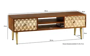 Edison Large Plasma TV Stand - Solid Mango Wood - L40 x W140 x H45 cm