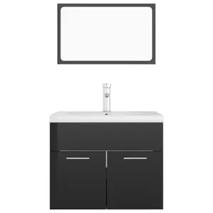 Berkfield Bathroom Furniture Set High Gloss Black Engineered Wood