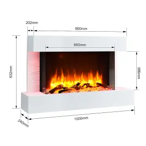 FLAMME Kingston Wall Mounted Fireplace up to 60" with 3 Flame Colours and 13 Mood Lighting Options (39" WHITE)