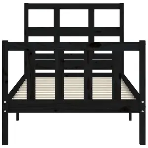 Berkfield Bed Frame with Headboard Black Small Single Solid Wood