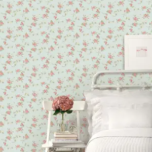 Galerie Abby Rose 4 Turquoise Red Green Chic Rose Smooth Wallpaper