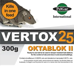 Rat Poisoning Blocks Mouse Bait Blocks Single Feed Rodent Killer Max Strength Fast Acting All Weather Bait Block Vertox 300g