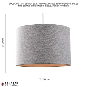 Modern and Sleek 12 Inch Light Grey Linen Fabric Drum Lamp Shade 60w Maximum