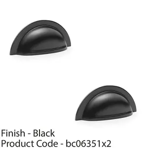 2 PACK - Ridged Cup Handle - Matt Black - 76mm Centres Solid Brass Shaker Drawer Pull