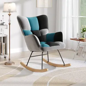 Tufted Linen Upholstered Glider Rocker Padded Seat Modern Rocking Chair