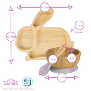 Tiny Dining - Rabbit Bamboo Suction Baby Feeding Set - Grey - 4pc