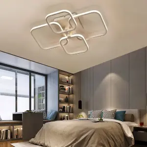 4 Light White Square Morden LED Energy Efficient Semi Flush Acrylic Ceiling Light Dimmable