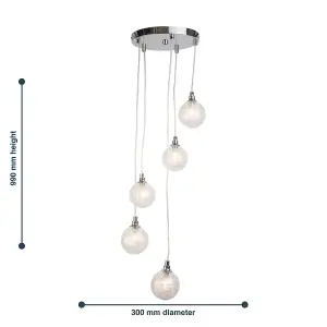 First Choice Lighting Pair of Chrome 5 Light Cluster Fitting with Glass Globe Shades