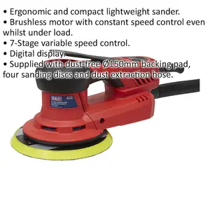 150mm Variable Speed Brushless Palm Sander 350W 230V Compact Lightweight Mains