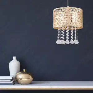 First Choice Lighting Gold Cut Out Jewelled Easy Fit Light Shade