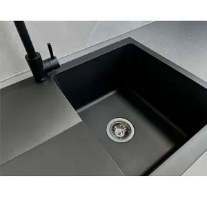 Liquida TEC860BL 1.0 Bowl Composite Reversible Black Kitchen Sink And Waste Kit