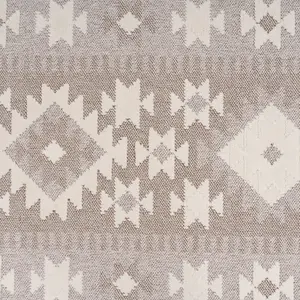 Neutral Beige Brown Geometric Scandi Style Fringed Area Rug 160cm x 230cm