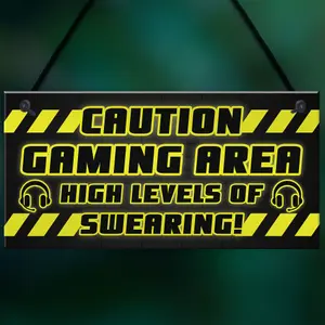 CAUTION Gaming Area Plaque Gaming Sign Gamer Gift Son Birthday Christmas Gift