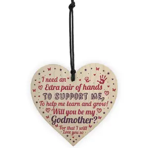 Red Ocean Will You Be My Godmother Wooden Heart Godparent Asking Christening Gifts For Auntie Friend Niece