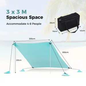 Costway 3 x 3 M Camping Beach Canopy Tent Large Outdoor Sunshade w/ 2 Poles