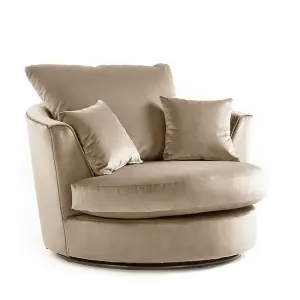 Brooklyn Plush Velvet Fabric Swivel Chair 360 Rotation Foam Beige