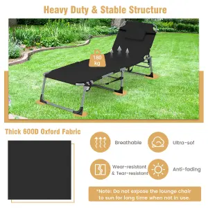 Costway Outdoor Folding Chaise Lounger Patio Lounge Chair Portable Beach Recliner 5-position Adjustable