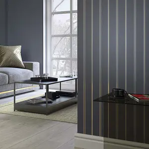 Galerie Serene Collection Metallic Glitter Black Traditional Stripe Wallpaper Roll