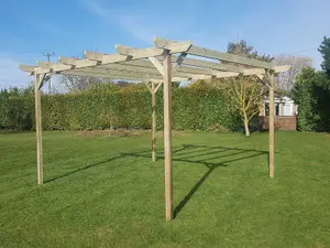 Chamfered Wooden Garden Pergola Kit, 3m x 3.6m (Natural finish)