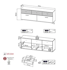 Elegant Solea 03 TV Cabinet H600mm W1680mm D380mm - Oak Artisan & Black with Pull-Down Doors