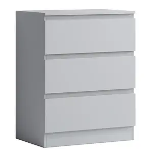 Carlton 3 Drawer Chest Of Drawers: 60cm Wide. Matt Finish. Scratch Resistant. Handleless Design. 14cm Deep Drawers Matte White