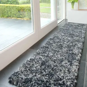 Super Soft Mottled Tonal Slate Grey Shaggy Runner Rug 60x240cm