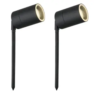 First Choice Lighting Set of 2 Blaze Black Outdoor Spike Lights