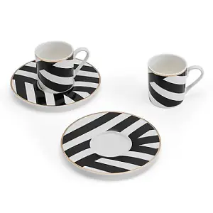 Mikasa Luxe Deco Geometric Stripe Set of 2 100ml Espresso Cups & Saucers