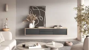 Chic Frida 39 Floating TV Cabinet 1800mm in Light Oak & Anthracite - Contemporary Media Unit H320mm D360mm