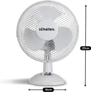 Schallen Small 9" Portable Desk Table Oscillating Cooling Fan with 2 Speed Setting & Quiet Operation in White